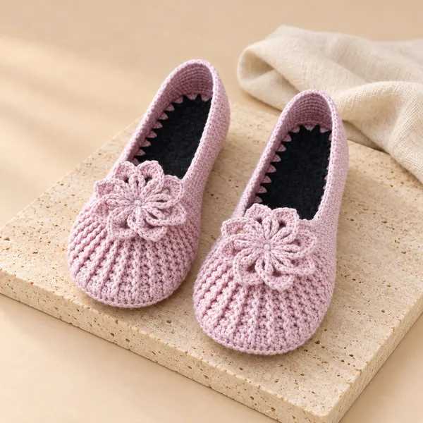 Pudra Pembe Çiçekli Patik